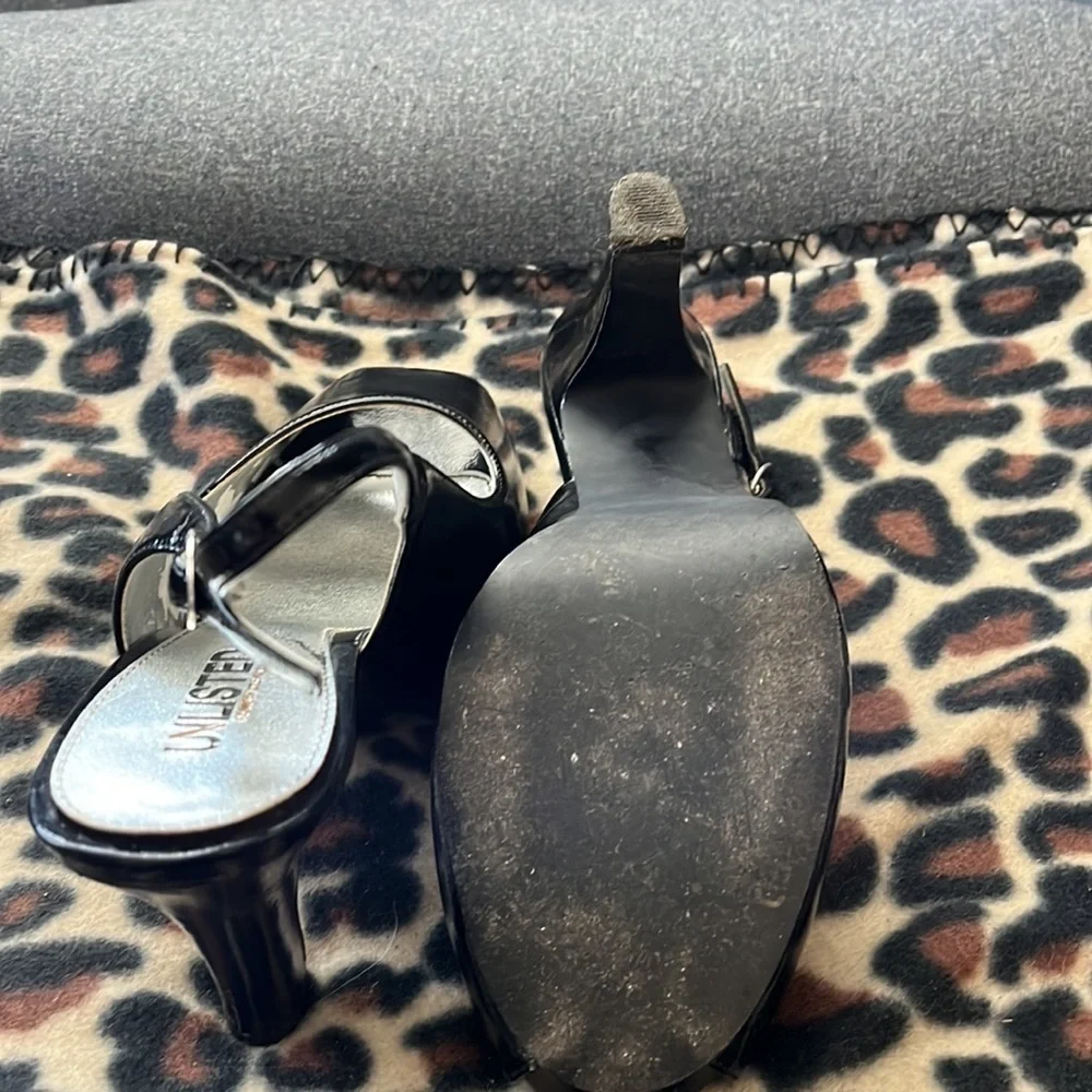 Unlisted Kenneth Cole peep toe sling back black patten leather looking shoe.  9